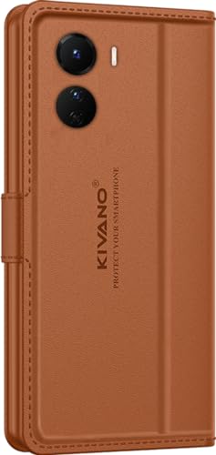 Image of KIVANO LUXE Compatible for Vivo T2x 5G / Vivo Y56 5G / Vivo Y16 4G Luxury Handmade Leather Magnetic Flip Folio Case | Card Holder & Kickstand | Slim Protective Cover | Unisex - Brown