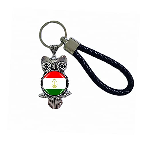 Porte-clés drapeau du Tadjikistan souvenir cadeau porte-clés hibou pendentif porte-clés pour homme femme, Tadjikistan, 18 CM (7.09')