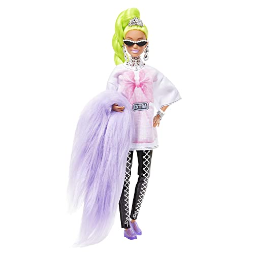 Barbie HDJ44 - Extra Doll #11 in Oversized T-Shirt & Leggings with Pet Parrot, Extra Long Neon Green Hair & Accessories, Flexible Joints, Toy Gift for Children from 3 Years