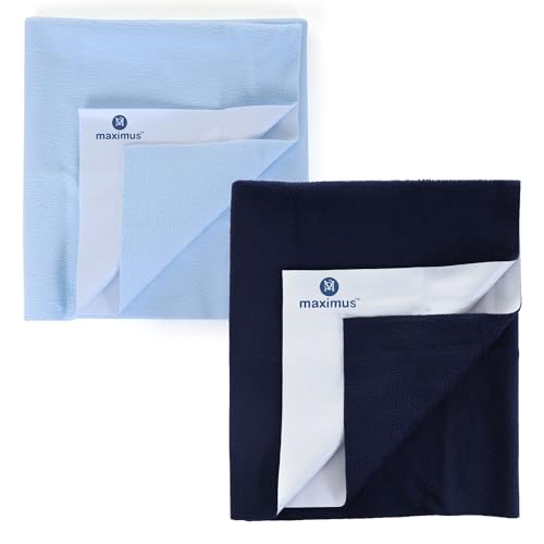 Image of Maximus Waterproof Quick Dry Sheet for Baby Pack of 2 | Bed Pad Extra Absorbent Washable Matress Protector | Baby Bed Protector Sheet for Toddler Children (70x50 cm) (Navy BLUEAND SBLUE, Small)