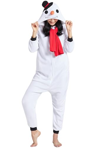 DarkCom Tier Onesie Halloween Cosplay Schneemann Kostüm Karneval Einteiliger Pyjamas Jumpsuit für Frauen und Männer S