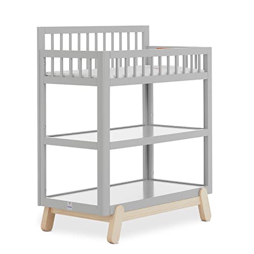 Image of Dream On Me Hygge Changing Table in Pebble Grey Oak, Greenguard Gold & JPMA Certified, Comes with Safety Belts & 1” Changing Pad, Easy to Clean, Safe Wooden Furniture