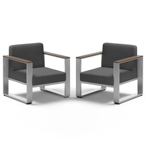 Image of 2 Pieces Outdoor Aluminum Armchair, Modern Patio Patio Furniture with Wide Seat and Thick Cushions, All-Weather Oversized Couch for Deck, Porch