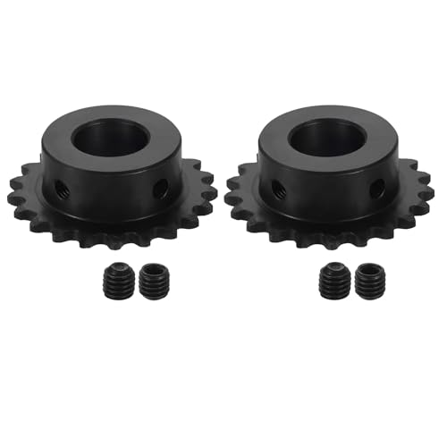 uxcell 2 Pcs #25 Chain Roller Sprocket 15mm Bore, 21 Tooth C45 Carbon Steel ANSI #25 Roller Sprocket Round Hole with Set Screws for ISO 04C Chain