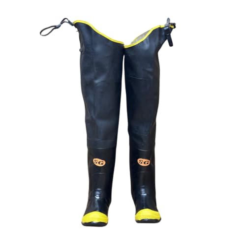 BHW31ST Black Hip Wader Waterproof PVC Rubber Rain Boots with Steel Toe, Fabric Lined and Adjustable Straps- Protective Footwear (1 Pair)