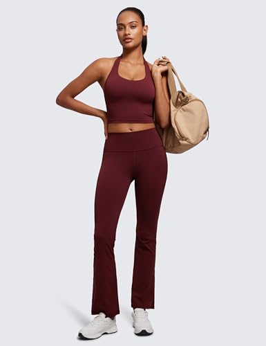 Image of CRZ YOGA Butterluxe Halter Crop Tank Tops | Light Support, Removable Pads, Yoga, Extremely Soft, Open Back, Longline Sports Bras for Women
