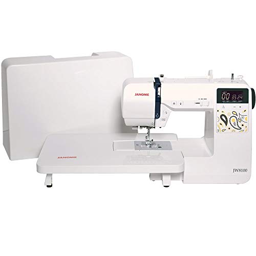 Janome JW8100 Fully-Featured Computerized Sewing Machine with 100 Stitches, 7 Buttonholes, Hard Cover, Extension Table and 22 Accessories