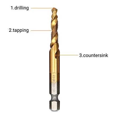 6pcs Combination Drill and Tap Bit Set, Coated Metric M3-M10 Spiral Tapping Tool 1/4" Hex Shank Threading Tips