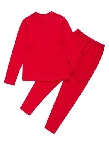 Kids Boys Girls Thermal Underwear Set Winter Warm Long Sleeve Base Layer Tops And Bottoms Sets Red 13-14 Years4