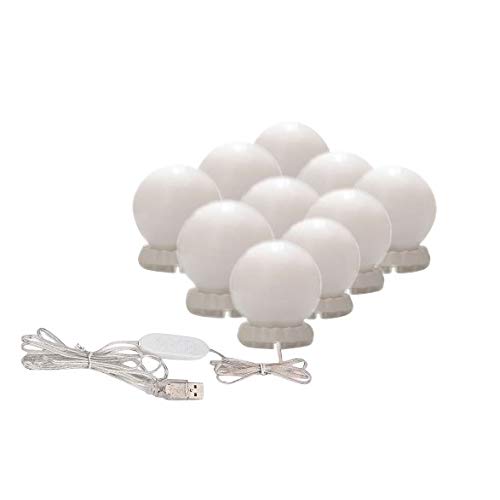 Bestyyo Makeup Mirror Lights,Vanity Lights for DIY Hollywood Mirror Wear-Resistant Dust-Proof Durable Led String Light Bulbs USB Charging Dimmable Lamp Dressing Table Bathroom (White, 10 Bulbs)