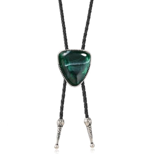 Image of Bolo Tie for Men Women Cowboy Turquoise Celtic Natural Tiger Eye Stone Longhorn Bull Western Leather Bolo Necktie