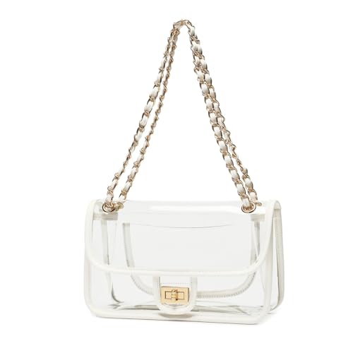 Image of Womens PVC Clear Purse Handbag with Chain Stadium Approved Clear Bag See Through Bag for Working and Concert