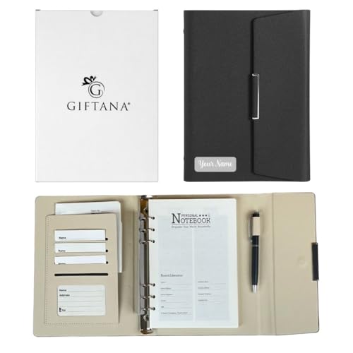 Image of Giftana Personalized Diary with Name, Personalized Office Planner Notebook Diary with Magnetic Lock, Corporate Gifts for Employee (Black 1)
