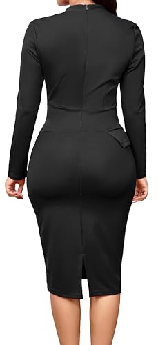 Image of Oxgmoky Women's Elegant Dresses Work Business Dress Bodycon Long Sleeve Pencil Dress