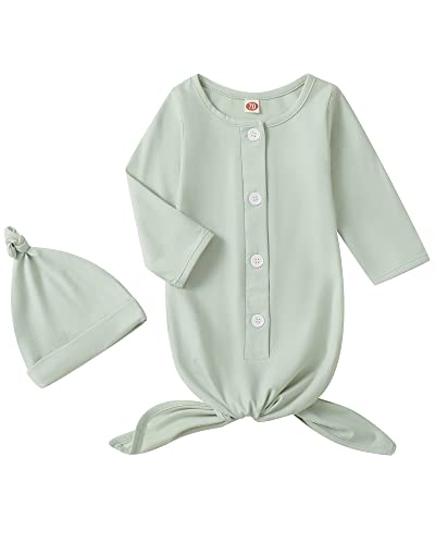 Image of NZRVAWS Knotted Gown Baby Newborn Cotton Nightgown Long Sleeve Stripe Baby Sleeper Hospital Gown Baby Boy Coming Home Outfits
