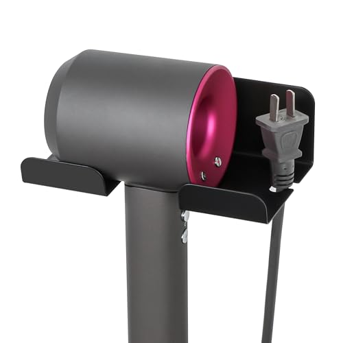 SAYAYO Soporte Secador de Pelo sin Taladro, SUS304 Acero Inoxidable Soporte para Secador de Pelo, Negro Soporte Secador con Orificio para Almacenamiento de Cables