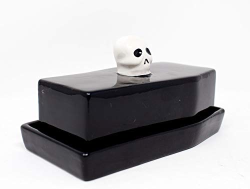 Boston Warehouse Coffin Shaped With Skull Handle Covered Butter Dish, Standard, Black #TOP1