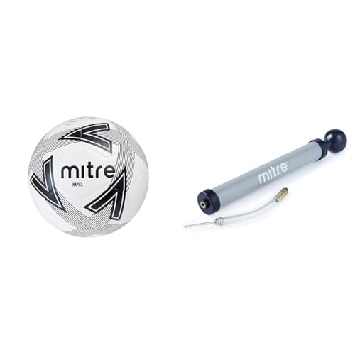 Mitre Impel Training Football With Ball Pump, White/Black, Size 4