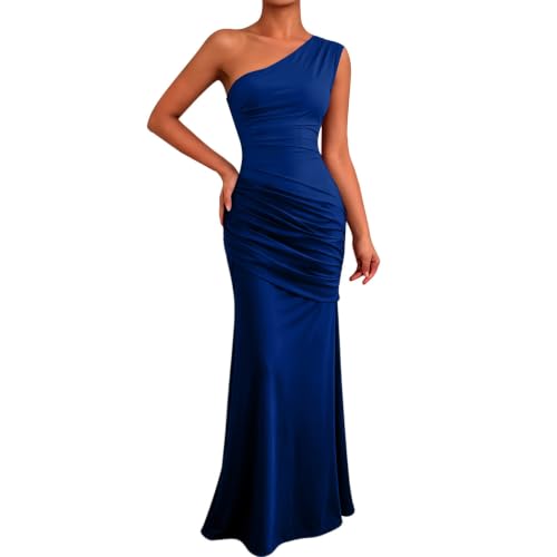 Robe de soirée longue en satin asymétrique chic pour bal et mariage