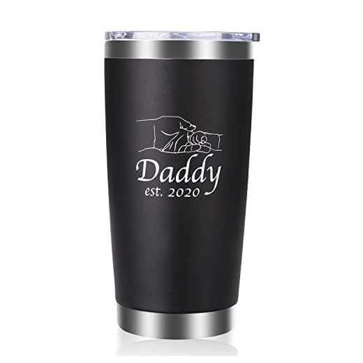 New Dad Tumbler - Daddy est. 2020 - Gift for New Dad/Parent - 20 oz - Stainless Steel Insulated Vacuum Tumbler by Enja (Black, 20 oz)