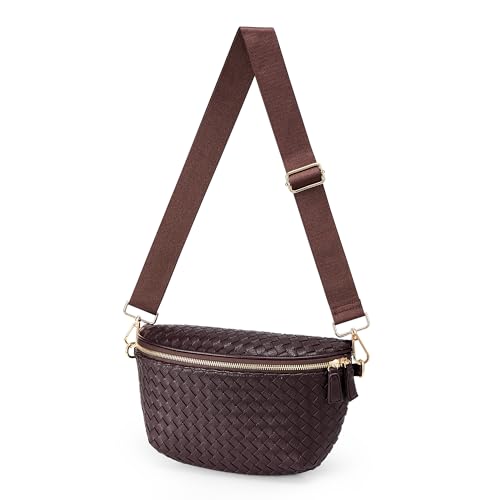 Image of KALIDI Woven Crossbody Bag for Women Travel Vegan Leather Belt Bum Bag | Fanny Packs for Woman Trendy Cross Body Sling Purse for Casual Everyday Daily Errands Shopping Trip Festival, Coffee