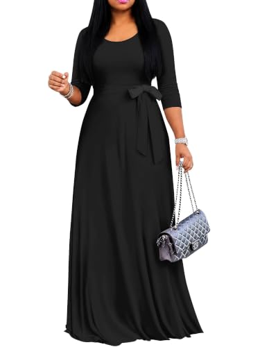 Image of PinkPatty Women's Plus Size V Neck 3 /4 Sleeve Boho Maxi Dress with Pockets