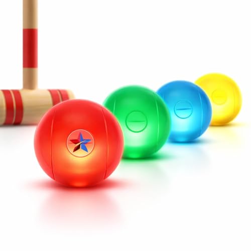 Radiant Sports - Radiant Sports Glow in The Dark Croquet Set with LED Balls - 4 Mallets & with Posts - Outdoor Games - Complete Croquet Set for Adults - Fun Backyard Activity