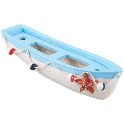 GORGECRAFT Modelo de Velero de Madera de 19cm, Figura Náutica Vintage Azul, Miniatura de Pesca, Decoración Mediterránea, de Verano, Mar, Océano, Playa, Adorno de Mesa para Casa de Campo, Baño.