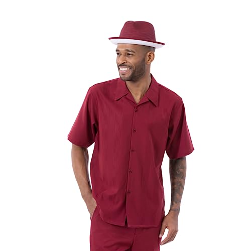 MONTIQUE Men's 2 Piece Short Sleeve Walking Suit - Elegant Tone on Tone Vertical Stripes (Style #2306)