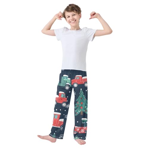 Xmas Trucks Snowflake Boys Long Pants Soft Trousers Elastic Waist Kids Lounge Bottoms with Pockets S-XL3