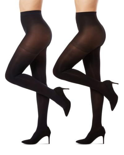 Image of MeMoi Control Top Microfiber Tights for Women, 2 Pack Opaque Tights