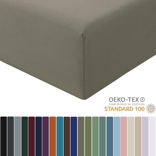 RUIKASI Spannbettlaken 180x200cm Taupe Bettlaken - Oeko Tex Spannbetttuch 180x200 Bettbezug… – Ansicht 2