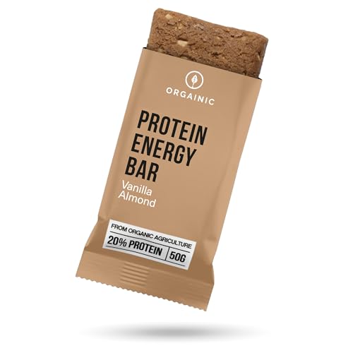 ORGAINIC Bio Protein Riegel Vanille 12 x 50g - Bio zertifiziert ohne Zusatzstoffe - Premium Proteinriegel mit 6 Zutaten & viel Protein - High Protein Power Bar ohne Süßungsmittel - Eiweißriegel