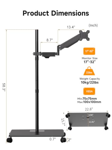 Soporte móvil para escritorio suptek con soporte para monitor hasta de 32", carrito informático sobre ruedas, brazos para monitor y soporte para CPU miniatura 2