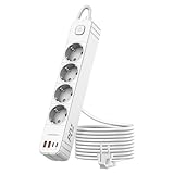 ANRMESUN Multiprise 4 Prises avec 4 USB(2 USB C PD 20W), Multiprise Parafoudre et Surtension avec Interrupteur et Câble de 1,9 m, Prise Plate Fixation Murale pour Maison Bureau