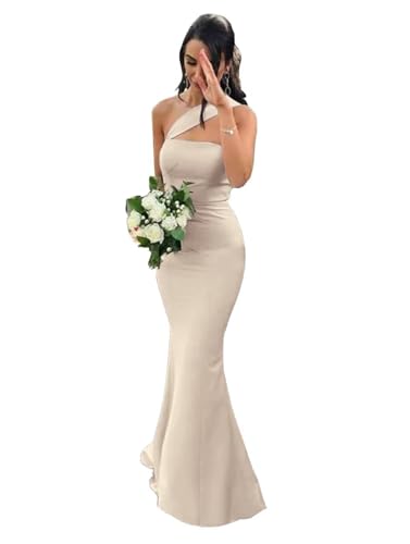 Image of Stretch Spandex Bridesmaid Dresses Long 2026 One Shoulder Formal Gowns Satin Mermaid Prom Wedding Guest DR0194N