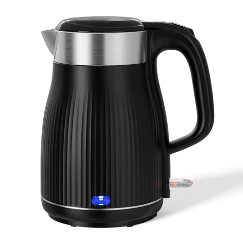 QEXREED Hervidor Agua Electrico 1.8L, Hervidor de Agua Electrico con Función de Termostato, Apagado Automático, Ebullición Rápida, Acero Inoxidable Kettle, 1500W-1800W, Negro