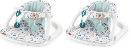 Image of Fisher-Price Portable Baby Chair Sit-Me-Up Floor Seat with Developmental Toys & Machine Washable Seat Pad, Pacific Pebble (Pack of 2)
