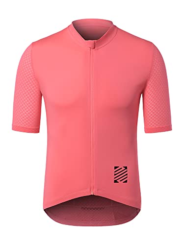 ARSUXEO Pro Cycling Jersey Men Short Sleeves Ultra-Light Road Bike Jersey Cycling Biking Bicycle Shirt Pink Size Large