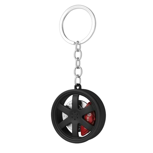 Porte-Clés Moyeu de Roue – Porte-Clé Moyeu de Roue de Voiture avec Étriers de Frein Rouges, Breloques de Sac pour Femme, Cadeaux Porte-Cléf Sympas pour Passionnés de Voitures & d'Automobile.