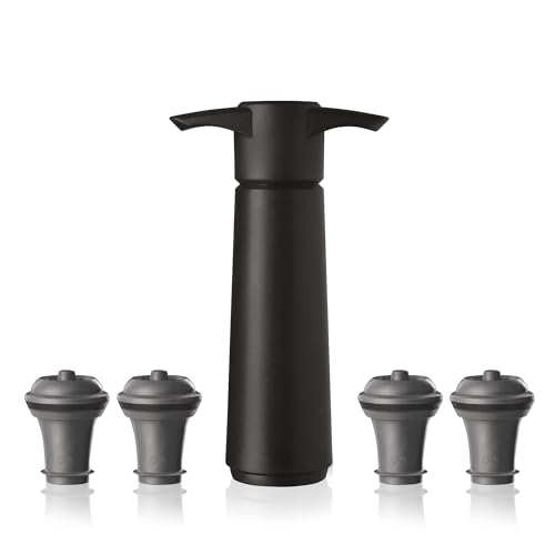 Vacu Vin Original Saver Wine Bottle Stopper – With 4 Vacuum Stoppers – Preserver Wine Stopper with Pump for Red or White Wine – Wine Accessories to Keep Wine Fresh – Airtight Seal Stoppers – Black