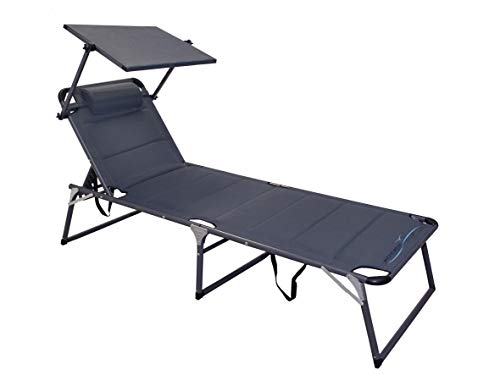 Meerweh Aluminium Gartenliege XXL mit Dach Dreibeinliege gepolstert mit Quick Dry Foam Sonnenliege, Anthrazit, 200 x 70 x 37,5 cm