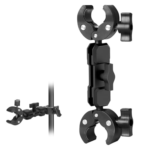 Wiseten Doble abrazadera Magic Arm, soporte para cámara con doble abrazadera para cámara, soporte con cabezal de bola doble de 360°, soporte para GoPro Insta360 Selfie Stick Moto Soporte de bicicleta