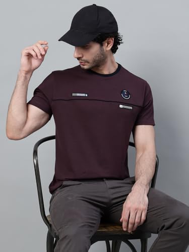 Image of Cantabil Poly Cotton Regular Fit Solid Round Neck Half Sleeve Casual T-Shirt for Men | Half Sleeves Round Neck T-Shirts for Men | Mens Round Neck T-Shirt (P MTSH00680)