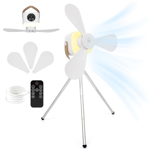 Niarrfi Camping Fan with Telescopic Stand, 7200mAh Tent Fans with LED Light, Remote Control,...