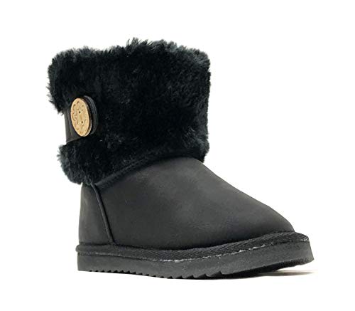 Image of REDVOLUTION Kids Boots Toddler Girls Cute 2 Buttons || Rhinestone Faux Fur Suede Knitting Shoe
