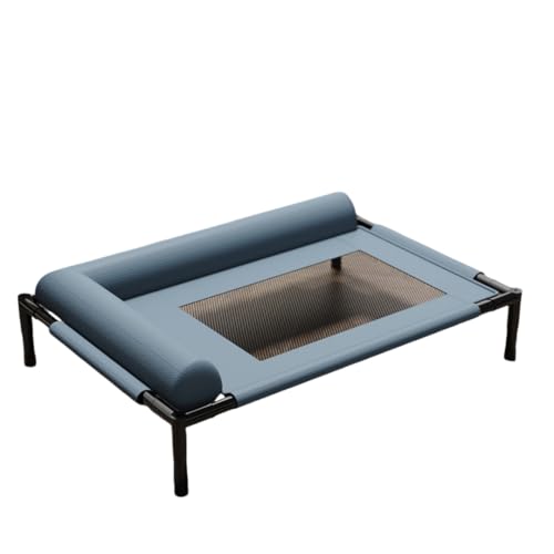 Amecke 通気性 ペット用メッシュベッド オールシーズン快適 洗える防湿設計 小型〜中型犬/猫用 コンパクト省スペース 首サポート枕付き 室内/キャンプ兼用 愛犬愛猫の安眠をサポート (ブルー,大きい)