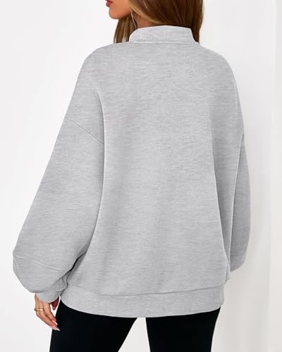 KIRUNDO Oversized Sweatshirt for Women Zip Up Bomber Jacket 2026 Fall Fashion Casual Long Sleeve Outerwear Winter Outfits(Grey, Small) - Thumbnail 2