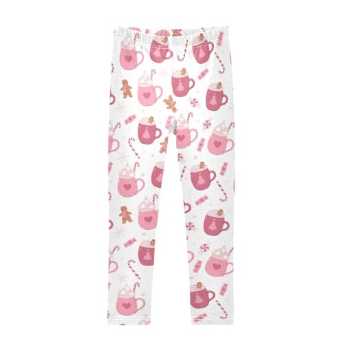 CaTaKu Girls Leggings Gingerbread Cane Cups Leggings for Girls Kids Athletic Workout Yoga Pants Size 4-10T