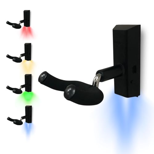 MuzicLight 5 Color LED Guitar Wall Mount – 200 Hour Battery Life Hanger That Turns Any Guitar Into Wall Art, Hidden Hardware, Holds 35 lbs Light Up Bracket & Gift for Guitarists